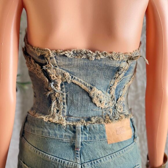 NWT BDG Jeans Urban Outfitters Distressed Dirty Wash Denim Grunge Corset Top - Picture 4 of 6